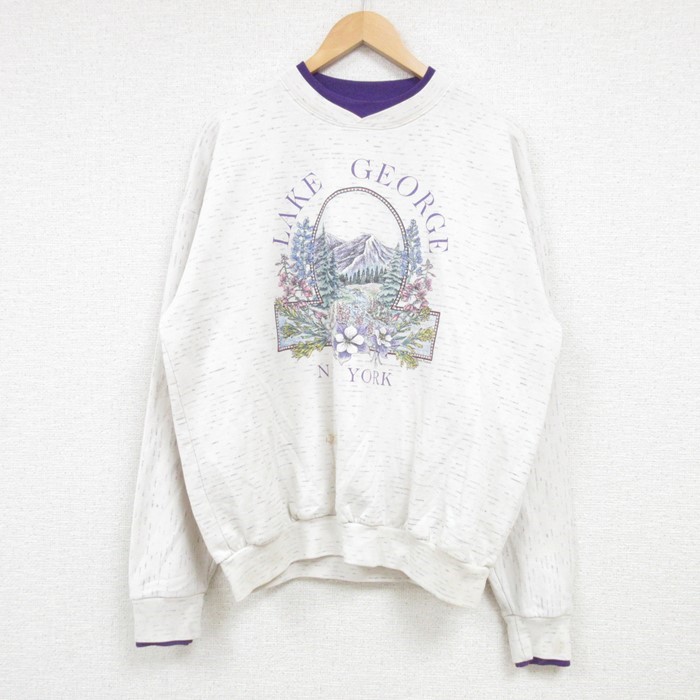 XL★古着 長袖 スウェット メンズ 90年代 90s ニューヨーク クルーネック USA製 薄グレー 霜降り 25jan30 中古 スエット トレーナー トップス