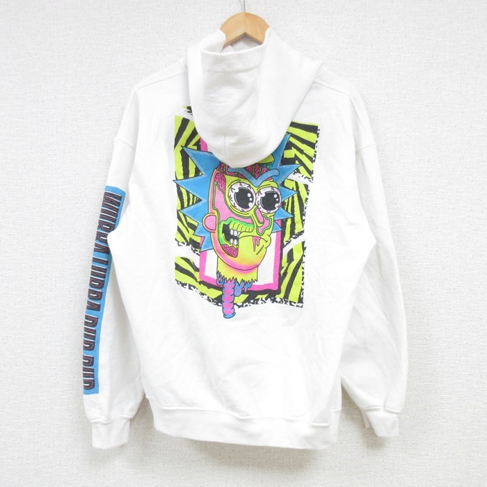 L★古着 長袖 スウェット パーカー メンズ アニメ リックアンドモーティ 白 ホワイト 25jan30 中古 スエット トレーナー トップス