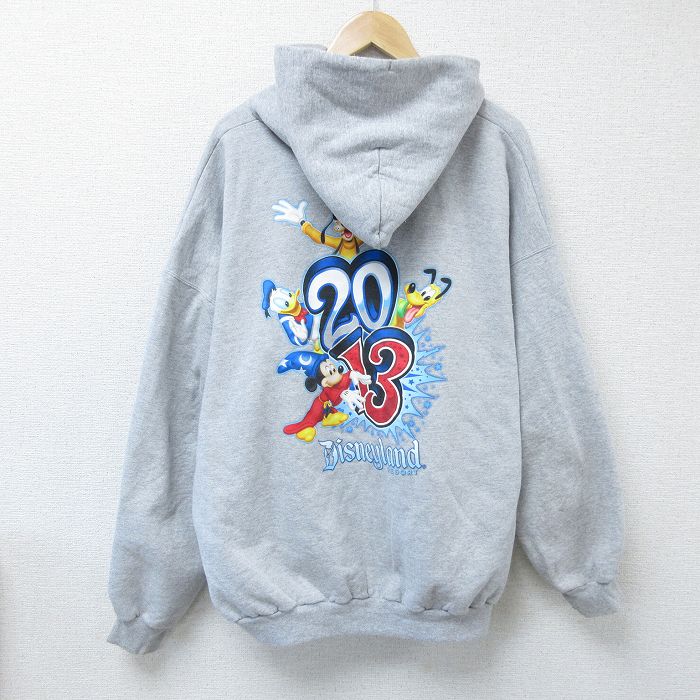 【20%OFF】XL★古着 ヘインズ Hanes 長袖 フルジップ スウェット パーカー メンズ ディズニー DISNEY ミッキー MICKEY MOUSE 大きいサイズ グレー 霜降り 25feb01 中古 スエット トレーナー トップス