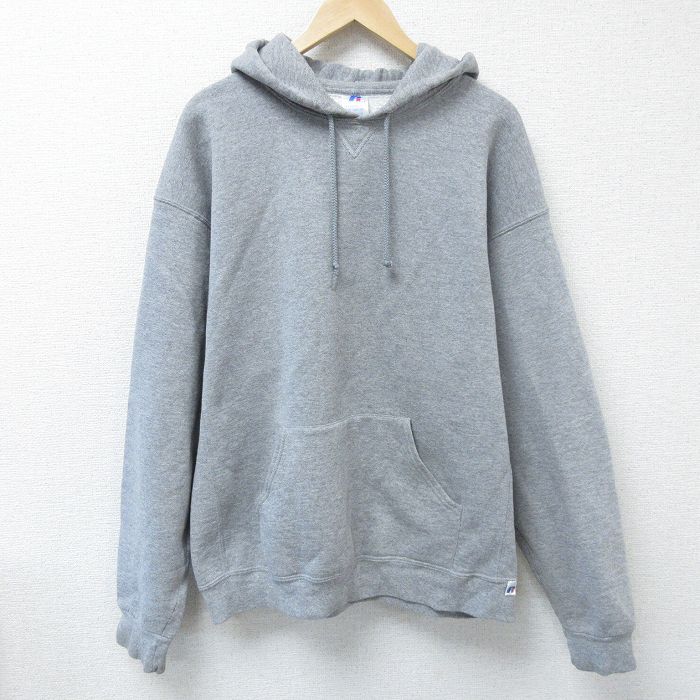 XL★古着 ラッセル 長袖 スウェット パーカー メンズ 00年代 00s 無地 大きいサイズ グレー 霜降り 25feb01 中古 スエット トレーナー トップス