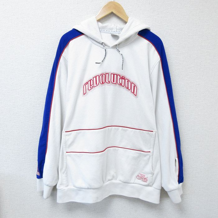 XL★古着 ナイキ NIKE 長袖 スウェット パーカー メンズ 00年代 00s revolution 刺繍 マルチカラー 大きいサイズ ポリエステル 白 ホワイト 25feb01 中古 スエット トレーナー トップス