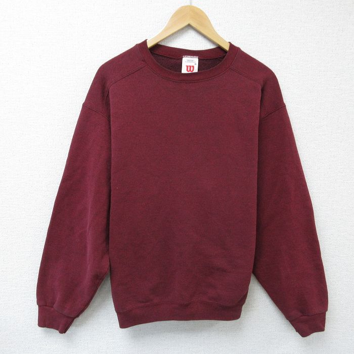 【50%OFF】XL★古着 ウィルソン 長袖 スウェット メンズ 00年代 00s 無地 クルーネック エンジ 霜降り 25feb01 中古 スエット トレーナー トップス