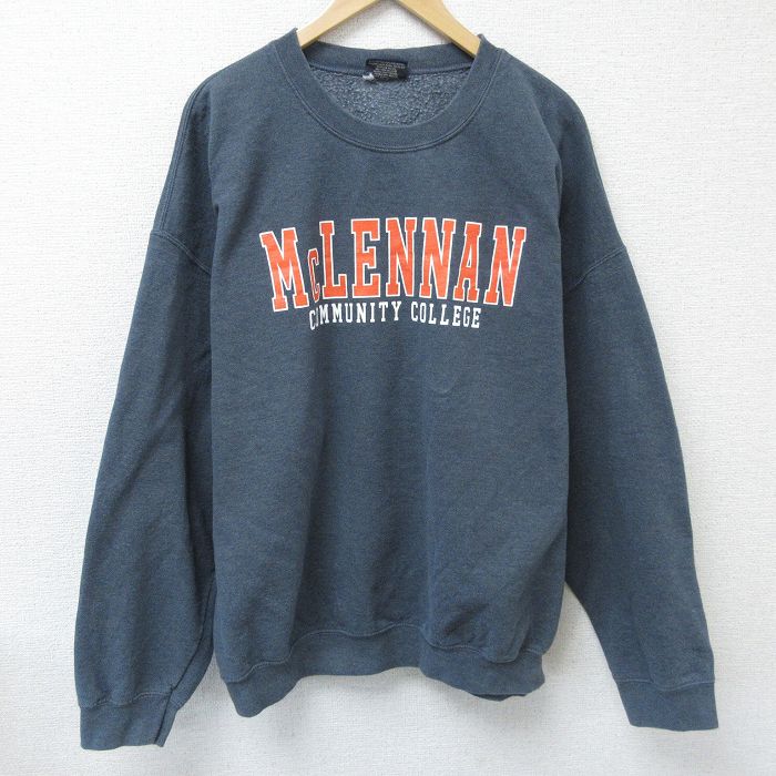 【50%OFF】XL★古着 MVスポーツ 長袖 スウェット メンズ マクレナン コミュニティ カレッジ 大きいサイズ クルーネック 濃グレー 霜降り 25feb01 中古 スエット トレーナー トップス