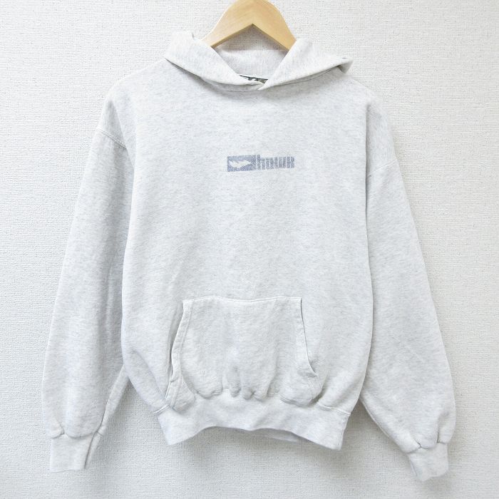 【20%OFF】L★古着 長袖 スウェット パーカー メンズ 00年代 00s ビッグロゴ 薄グレー 霜降り 25feb01 中古 スエット トレーナー トップス