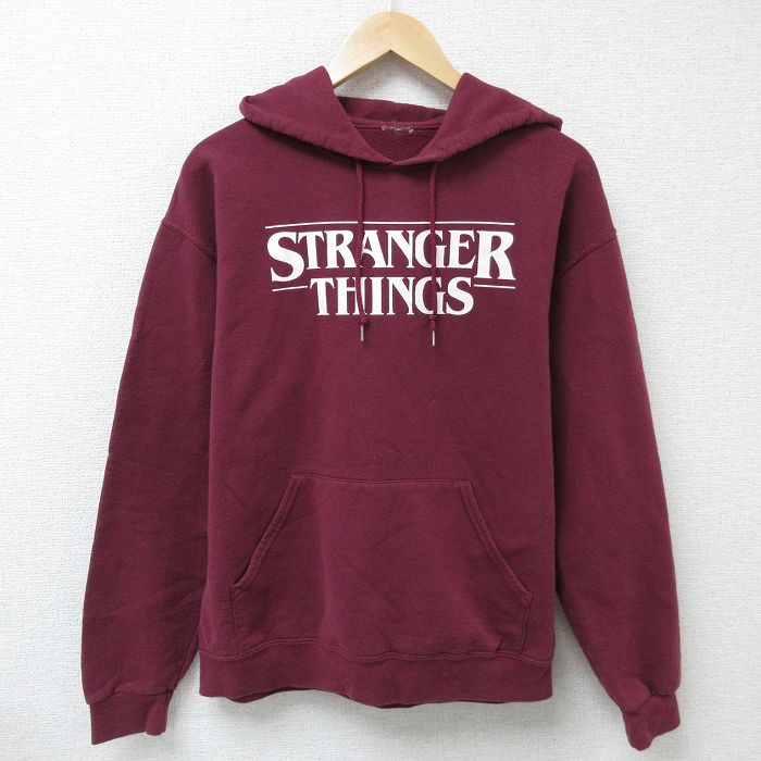 M★古着 長袖 スウェット パーカー メンズ ドラマ ストレンジャーシングス エンジ 25feb01 中古 スエット トレーナー トップス