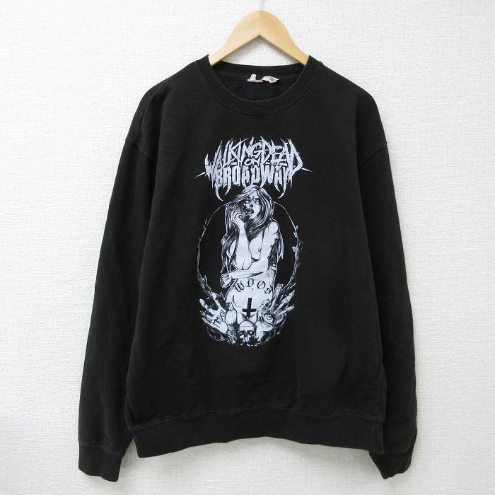 XL★古着 長袖 ロック バンド スウェット メンズ WALKING DEAD ON BROADWAY 大きいサイズ クルーネック 黒 ブラック 【spe】 25feb01 中古 スエット トレーナー トップス