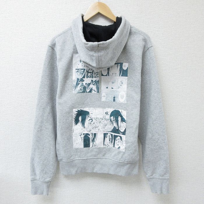 M★古着 チャンピオン Champion 長袖 スウェット パーカー メンズ アニメ NARUTO ナルト疾風伝 グレー 霜降り 25feb01 中古 スエット トレーナー トップス