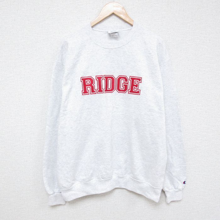 L★古着 チャンピオン Champion 長袖 スウェット メンズ RIDGE 刺繍 クルーネック 薄グレー 霜降り 25feb03 中古 スエット トレーナー トップス
