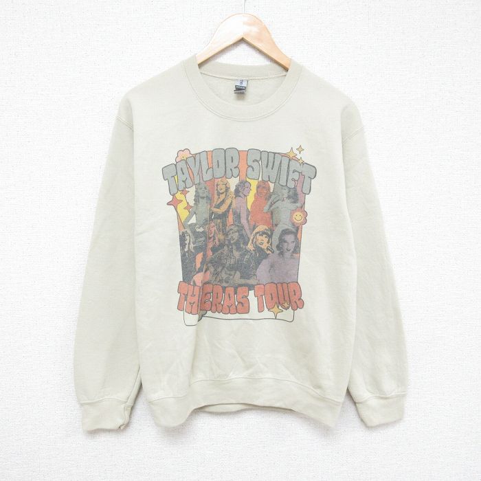 S★古着 長袖 スウェット メンズ テイラースウィフト クルーネック ベージュ カーキ 25feb03 中古 スエット トレーナー トップス