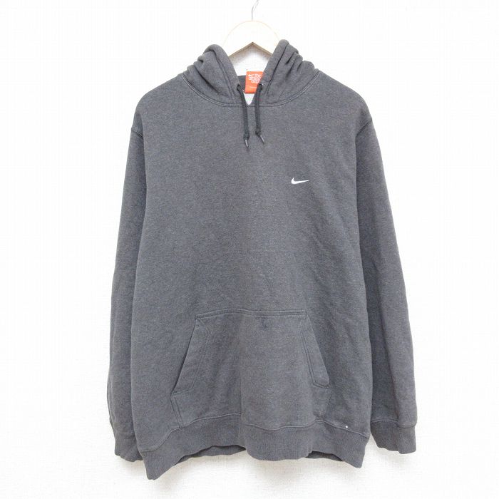 XL★古着 ナイキ NIKE 長袖 スウェット パーカー メンズ ワンポイントロゴ 大きいサイズ グレー 霜降り 25feb03 中古 スエット トレーナー トップス