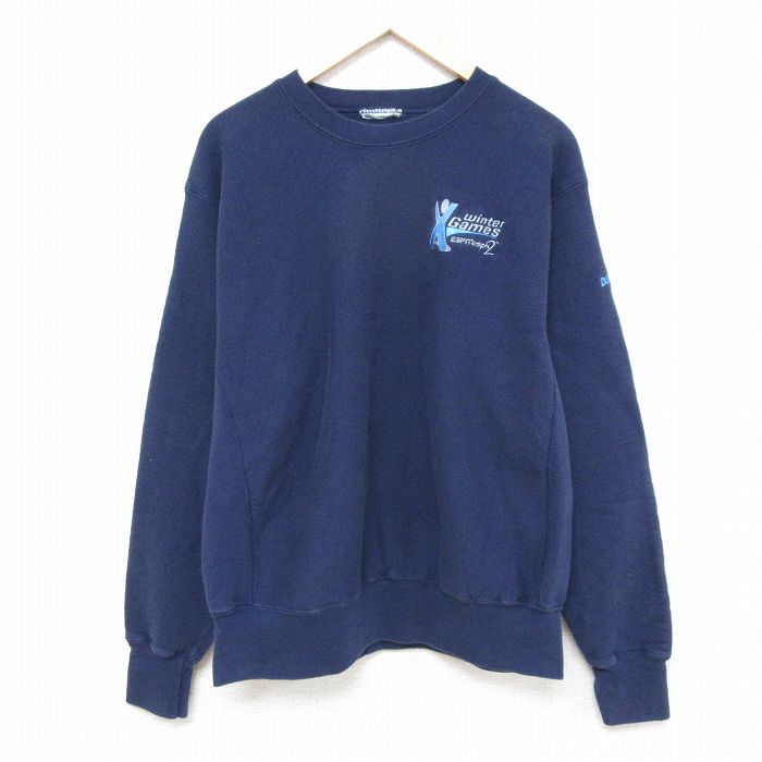 【50%OFF】L★古着 長袖 スウェット メンズ 00年代 00s winter Games クルーネック 紺 ネイビー 25feb03 中古 スエット トレーナー トップス