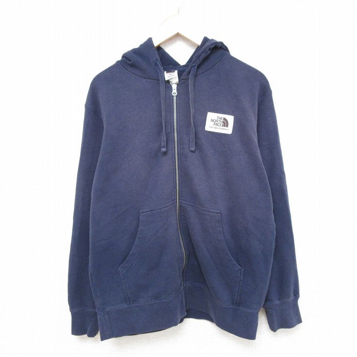 L★古着 ノースフェイス THE NORTH FACE 長袖 フルジップ スウェット パーカー メンズ ワンポイントロゴ 紺 ネイビー 25feb03 中古 スエット トレーナー トップス