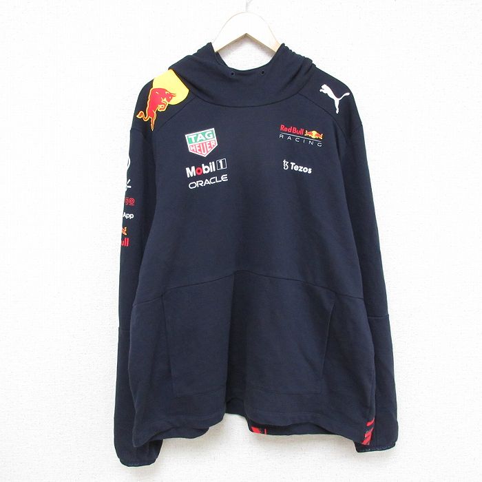 XL★古着 プーマ puma 長袖 スウェット パーカー メンズ レッドブル 大きいサイズ 濃紺 ネイビー 25feb03 中古 スエット トレーナー トップス