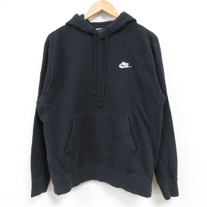 L★古着 ナイキ NIKE 長袖 スウェット パーカー メンズ ワンポイントロゴ 黒 ブラック 25feb04 中古 スエット トレーナー トップス