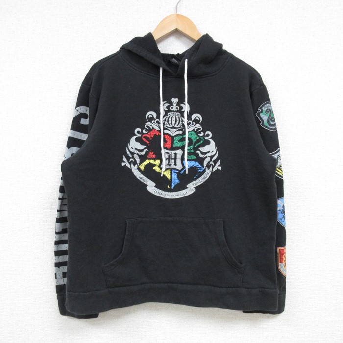 M★古着 長袖 スウェット パーカー メンズ 映画 ハリーポッター ホグワーツ 黒 ブラック 25feb04 中古 スエット トレーナー トップス