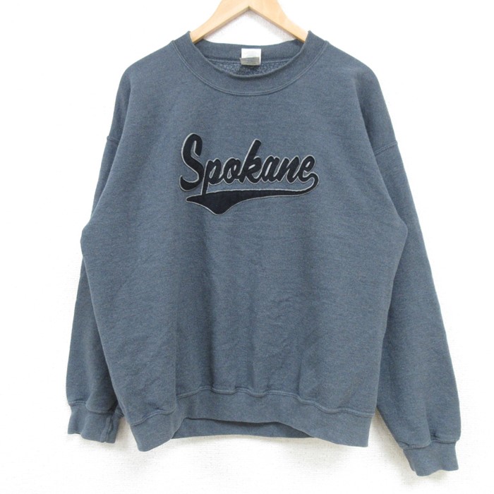 XL★古着 長袖 スウェット メンズ 00年代 00s Spokane クルーネック 濃グレー 霜降り 25feb04 中古 スエット トレーナー トップス