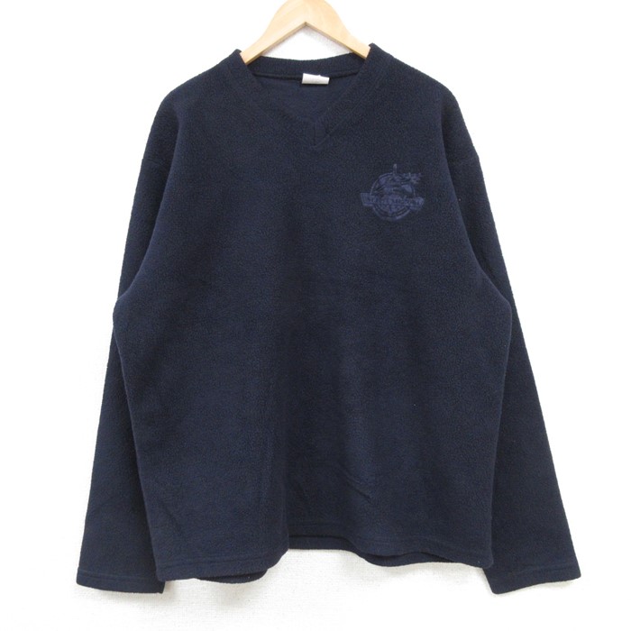 【50%OFF】XL★古着 長袖 フリース トップス メンズ NBA ポリエステル Vネック カナダ製 紺 ネイビー バスケットボール 25feb04 中古 スエット トレーナー