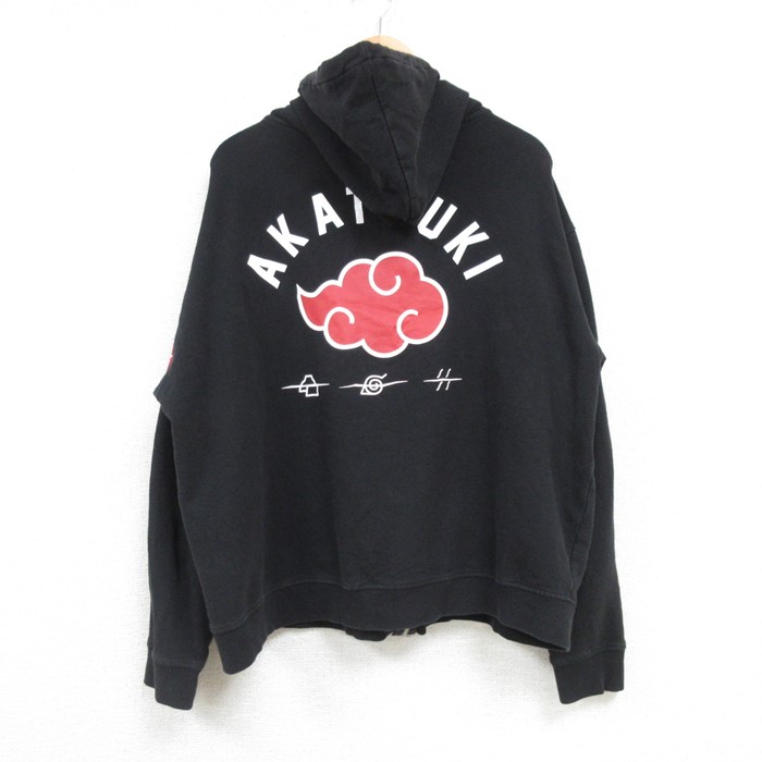 XL★古着 長袖 フルジップ スウェット パーカー メンズ アニメ NARUTO ナルト 疾風伝 AKATSUKI 暁 黒 ブラック 25feb04 中古 スエット トレーナー トップス