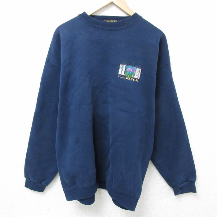 XL★古着 エディーバウアー Eddie Bauer 長袖 スウェット メンズ 90年代 90s シアトル クルーネック USA製 紺 ネイビー 【spe】 25feb05 中古 スエット トレーナー トップス