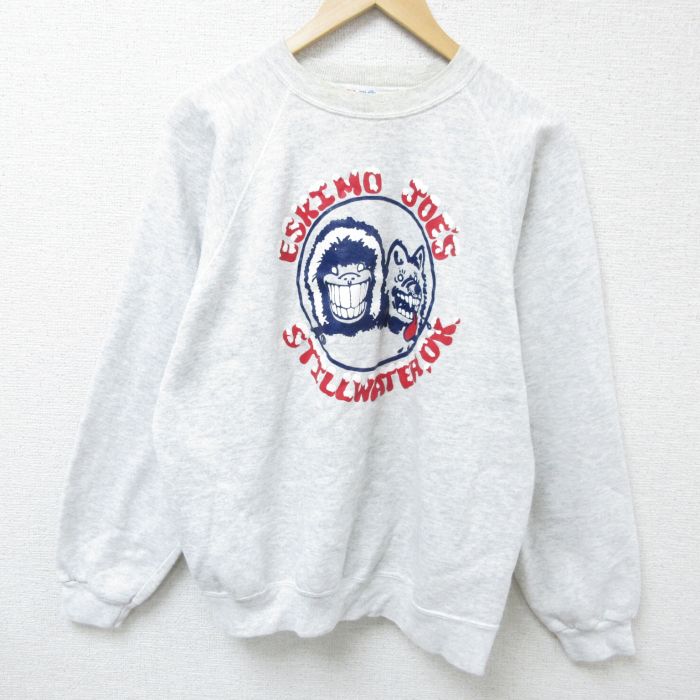 L★古着 ヘインズ Hanes 長袖 スウェット メンズ 90年代 90s エスキモー ラグラン クルーネック 薄グレー 霜降り 25feb05 中古 スエット トレーナー トップス