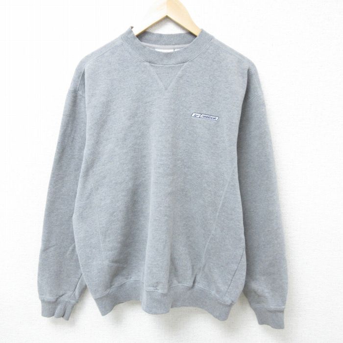 L★古着 リーボック REEBOK 長袖 スウェット メンズ 00年代 00s ワンポイントロゴ クルーネック グレー 霜降り 25feb05 中古 スエット トレーナー トップス