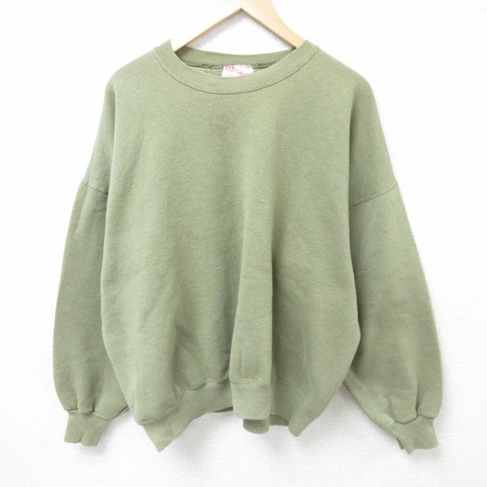 XL★古着 ヘインズ Hanes 長袖 スウェット メンズ 90年代 90s 無地 大きいサイズ クルーネック USA製 薄緑 グリーン 25feb05 中古 スエット トレーナー トップス
