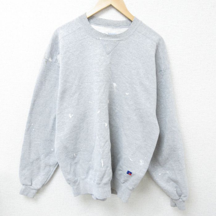 XL★古着 ラッセル 長袖 スウェット メンズ 90年代 90s ワンポイントロゴ クルーネック USA製 グレー 霜降り 【spe】 25feb05 中古 スエット トレーナー トップス