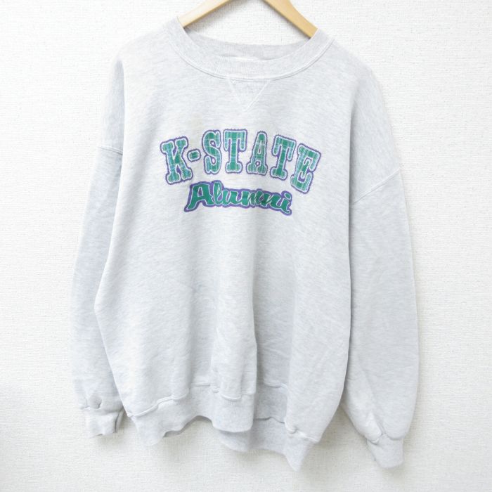【50%OFF】XL★古着 ラッセル 長袖 スウェット メンズ 90年代 90s K STATE 大きいサイズ クルーネック USA製 グレー 霜降り 25feb05 中古 スエット トレーナー トップス