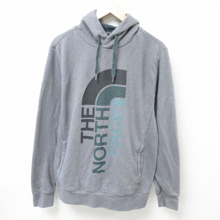 L★古着 ノースフェイス THE NORTH FACE 長袖 スウェット パーカー メンズ ビッグロゴ グレー 25feb05 中古 スエット トレーナー トップス