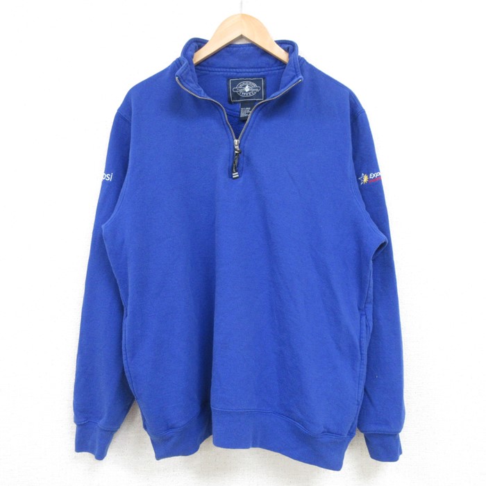 【50%OFF】L★古着 長袖 ハーフジップ スウェット メンズ 00年代 00s ペプシコーラ 青 ブルー 25feb06 中古 スエット トレーナー トップス