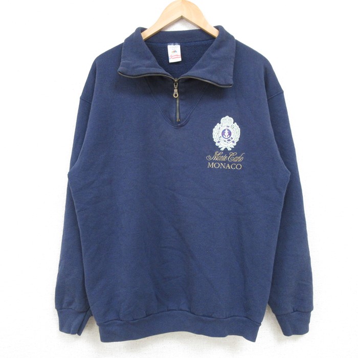 L★古着 フルーツオブザルーム 長袖 ハーフジップ スウェット メンズ 00年代 00s モナコ 紺 ネイビー 25feb06 中古 スエット トレーナー トップス