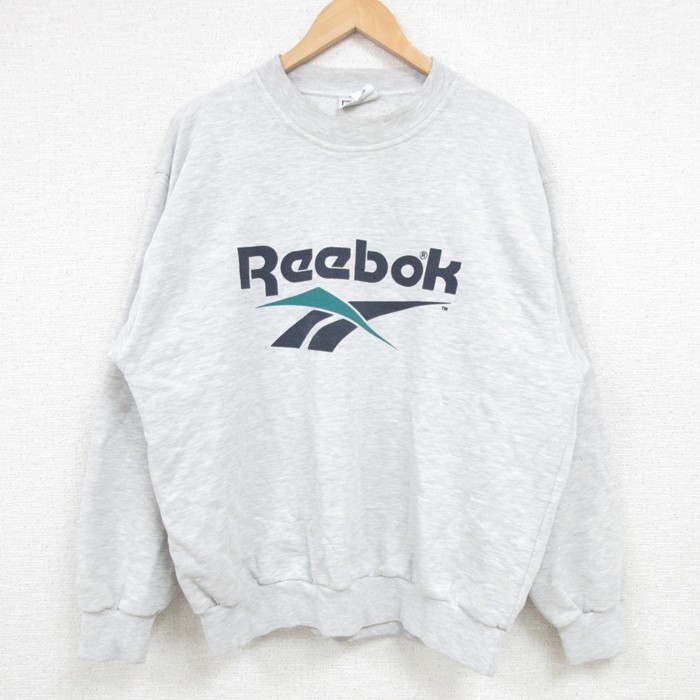 【20%OFF】L★古着 リーボック REEBOK 長袖 スウェット メンズ 00年代 00s ビッグロゴ クルーネック 薄グレー 霜降り 【spe】 25feb06 中古 スエット トレーナー トップス
