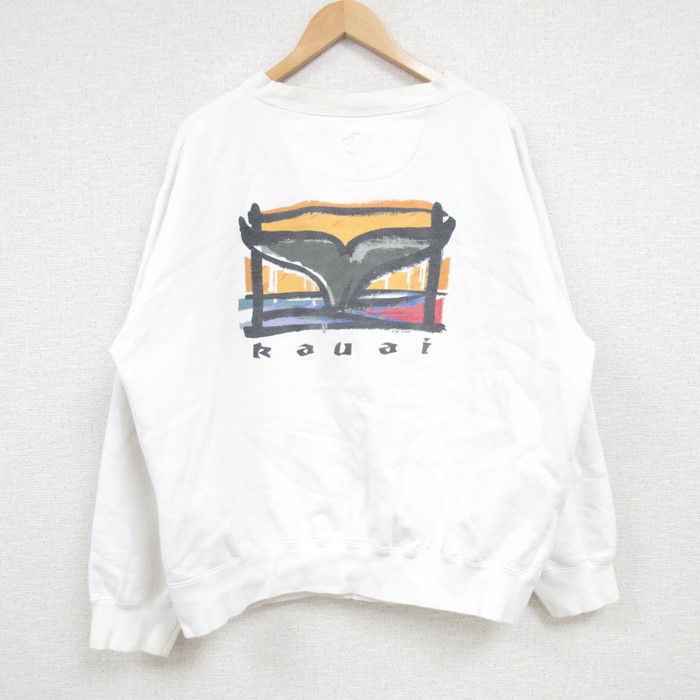 【50%OFF】XL★古着 長袖 スウェット メンズ 00年代 00s Rauai クルーネック 白 ホワイト 25feb06 中古 スエット トレーナー トップス