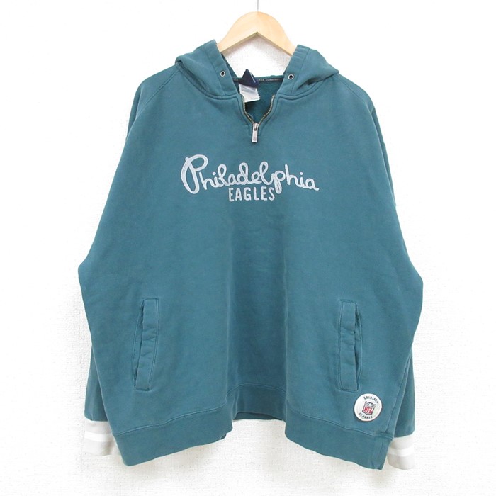 XL★古着 リーボック REEBOK 長袖 ハーフジップ スウェット パーカー メンズ 00年代 00s NFL フィラデルフィアイーグルス 大きいサイズ ラグラン 緑 グリーン アメフト スーパーボウル 25feb06 中古 スエット トレーナー トップス