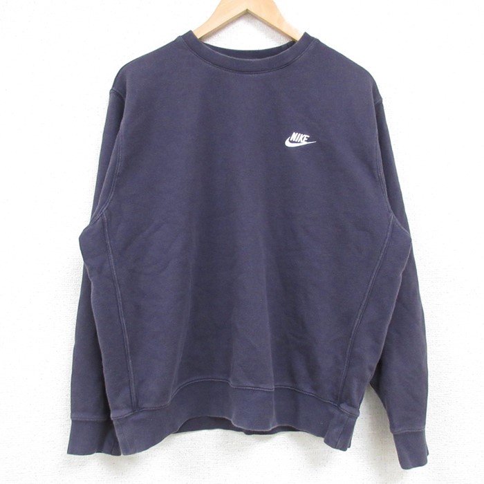 L★古着 ナイキ NIKE 長袖 スウェット メンズ ワンポイントロゴ クルーネック 紫 パープル 25feb06 中古 スエット トレーナー トップス