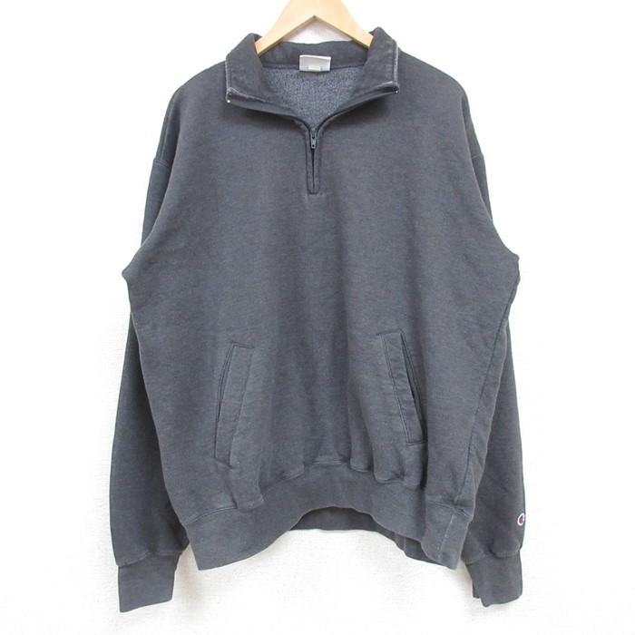 XL★古着 チャンピオン Champion 長袖 ハーフジップ スウェット メンズ 無地 濃グレー 霜降り 25feb06 中古 スエット トレーナー トップス