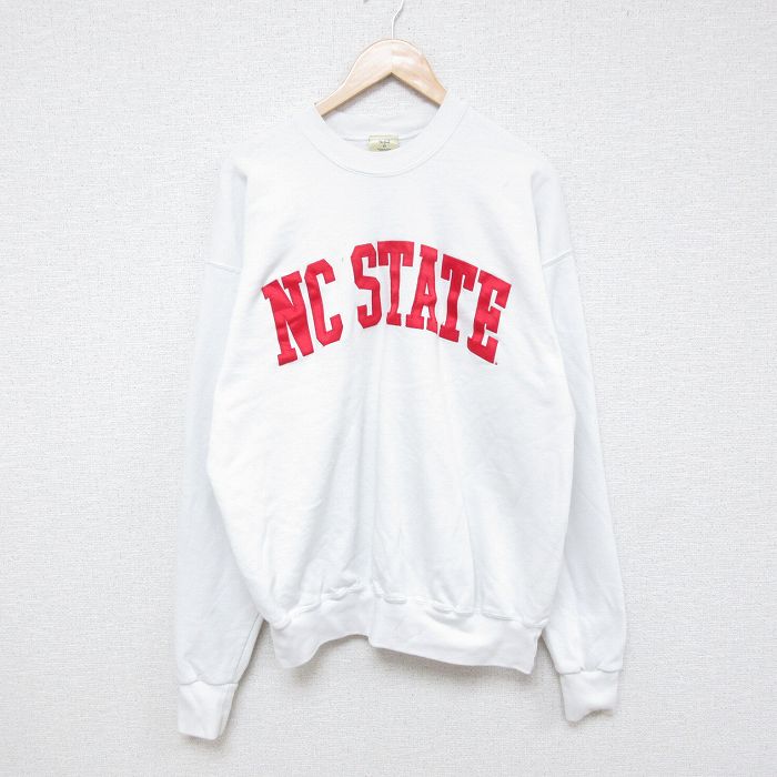 【50%OFF】XL★古着 長袖 スウェット メンズ 90年代 90s ノースカロライナ 刺繍 クルーネック USA製 白 ホワイト 25feb07 中古 スエット トレーナー トップス