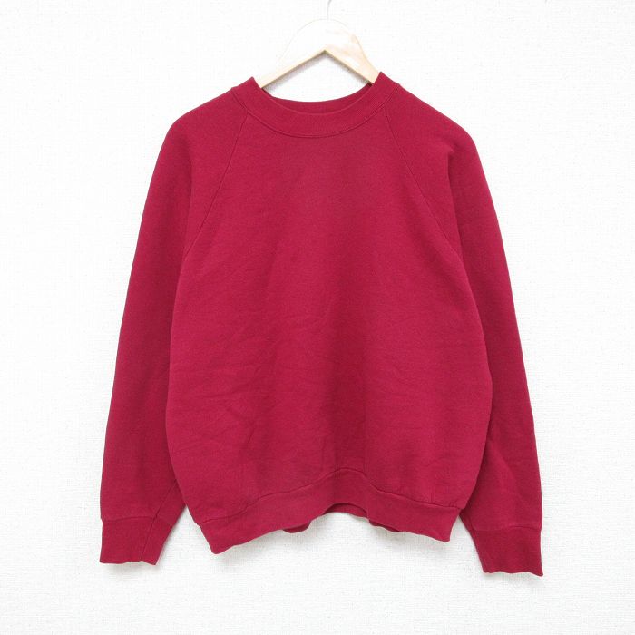 XL★古着 長袖 スウェット メンズ 00年代 00s 無地 ラグラン クルーネック エンジ 25feb07 中古 スエット トレーナー トップス