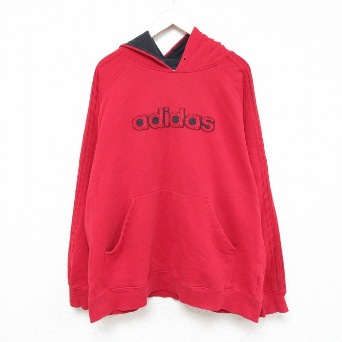 XL★古着 アディダス adidas 長袖 スウェット パーカー メンズ ビッグロゴ 大きいサイズ ラグラン 赤 レッド 25feb07 中古 スエット トレーナー トップス