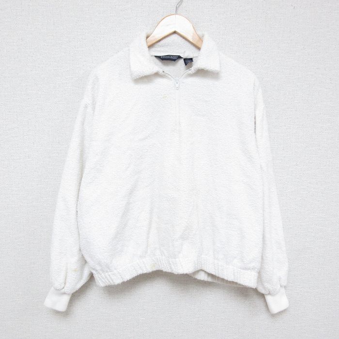 XL★古着 ランズエンド 長袖 ハーフジップ トップス メンズ 90年代 90s 無地 タオル生地 大きいサイズ コットン 襟付き USA製 白 ホワイト 【spe】 25feb07 中古 スエット トレーナー