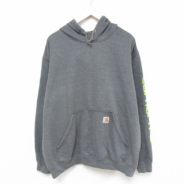 XL★古着 カーハート Carhartt 長袖 スウェット パーカー メンズ 無地 大きいサイズ 濃グレー 霜降り 25feb07 中古 スエット トレーナー トップス