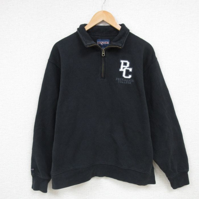 L★古着 ジャンスポーツ 長袖 ハーフジップ スウェット メンズ 00年代 00s プロビデンス カレッジ 黒 ブラック 25feb08 中古 スエット トレーナー トップス