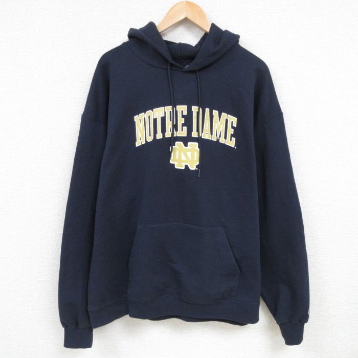 XL★古着 チャンピオン Champion 長袖 スウェット パーカー メンズ 00年代 00s ノートルダム大学 大きいサイズ 濃紺 ネイビー 25feb08 中古 スエット トレーナー トップス