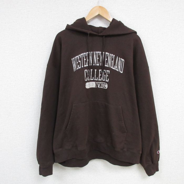 XL★古着 チャンピオン Champion 長袖 スウェット パーカー メンズ 00年代 00s ウェスタン ニューイングランド カレッジ 大きいサイズ 茶 ブラウン 25feb08 中古 スエット トレーナー トップス
