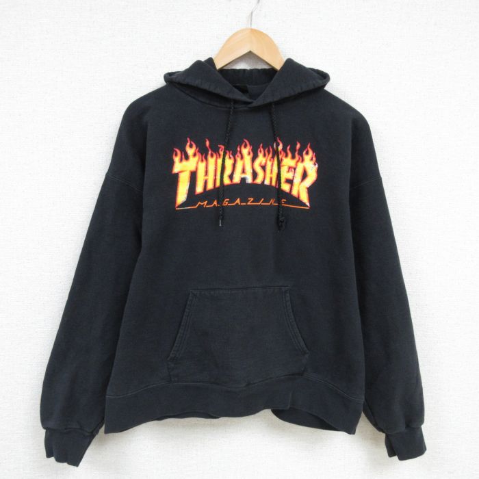 XL★古着 スラッシャー 長袖 スウェット パーカー メンズ 00年代 00s 黒 ブラック 25feb08 中古 スエット トレーナー トップス