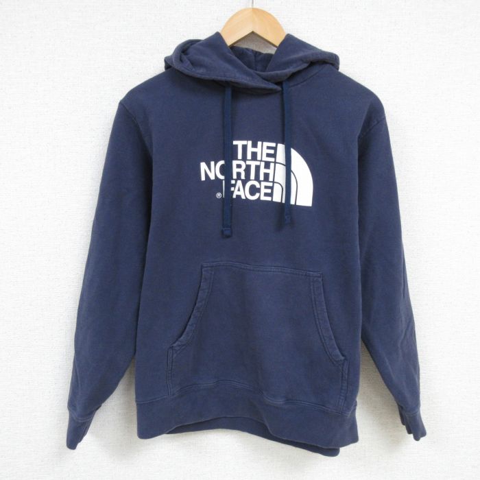 L★古着 ノースフェイス THE NORTH FACE 長袖 スウェット パーカー メンズ ビッグロゴ 紺 ネイビー 25feb08 中古 スエット トレーナー トップス