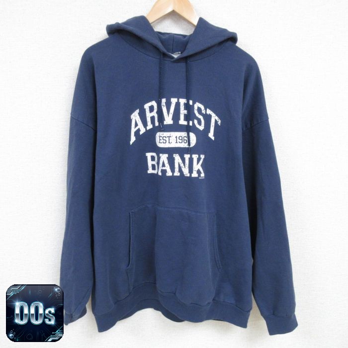 00s 長袖パーカー ARVEST BANK ネイビー XL | 古着