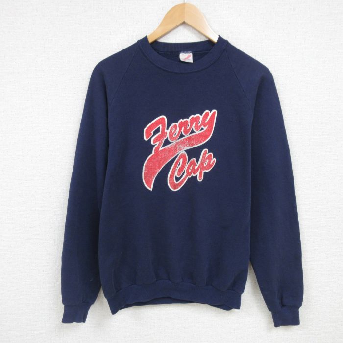 L★古着 ジャージーズ 長袖 スウェット メンズ 80年代 80s Ferry Cap クルーネック USA製 紺 ネイビー 25feb08 中古 スエット トレーナー トップス