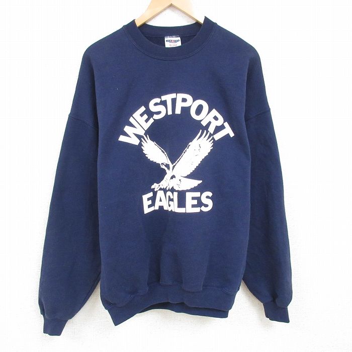 XL★古着 ジャージーズ 長袖 スウェット メンズ 00年代 00s ウエストポート 大きいサイズ クルーネック 紺 ネイビー 25feb07 中古 スエット トレーナー トップス
