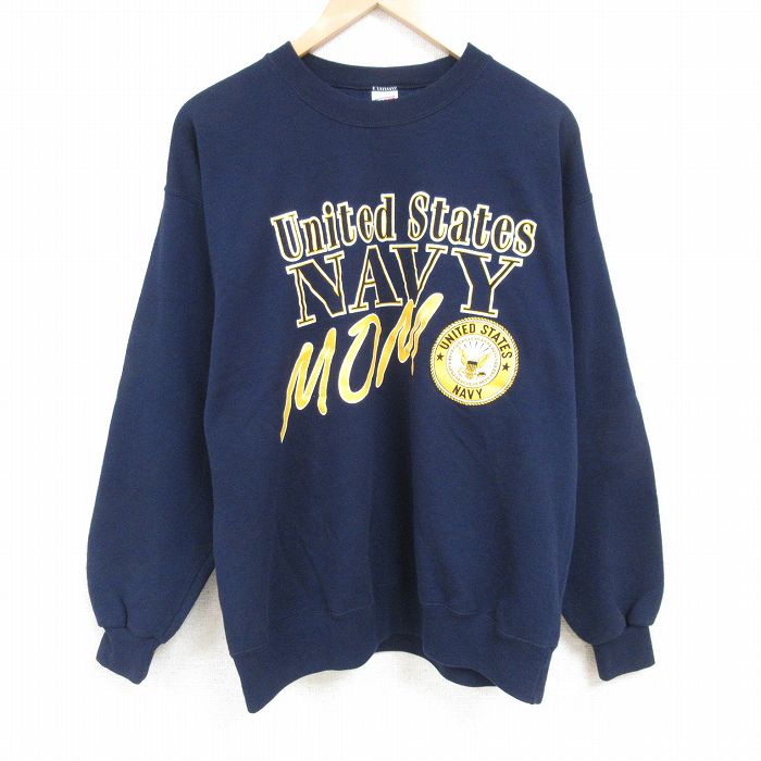 XL★古着 長袖 スウェット メンズ 90年代 90s USAA ミリタリー ARMY NAVY アーミー ネイビー クルーネック USA製 濃紺 25feb07 中古 スエット トレーナー トップス